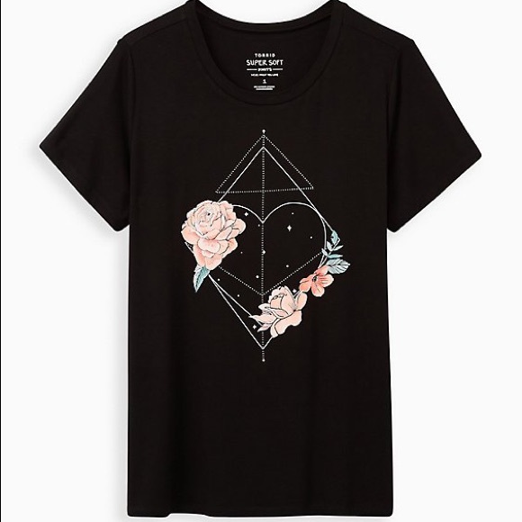 torrid Tops - Torrid perfect tee- super soft black floral heart, size 1 (14/16), NWOT!